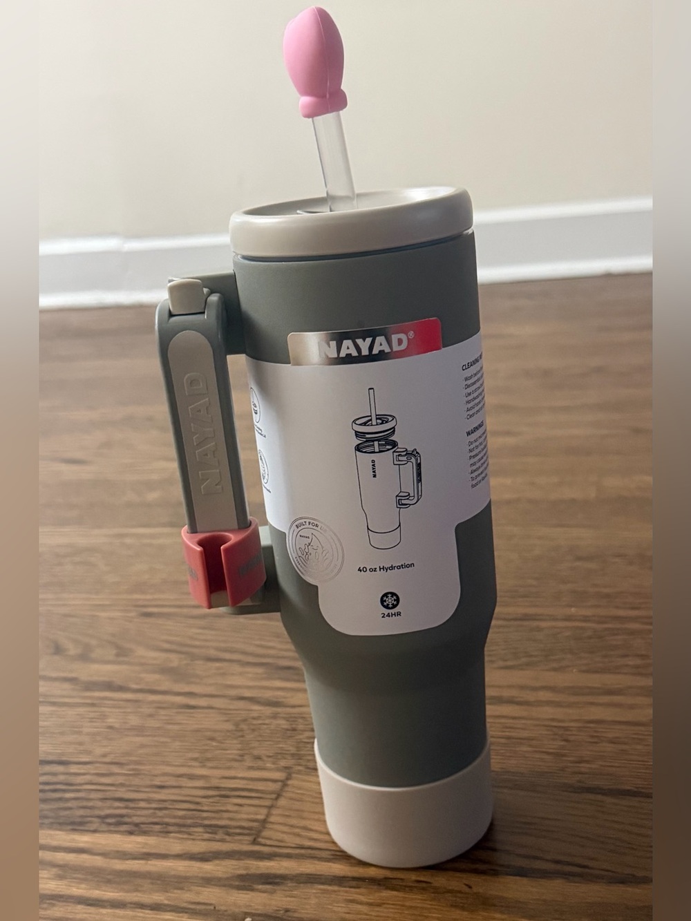 NAYAD 40oz Olive Green Travel Tumbler with Pink Straw